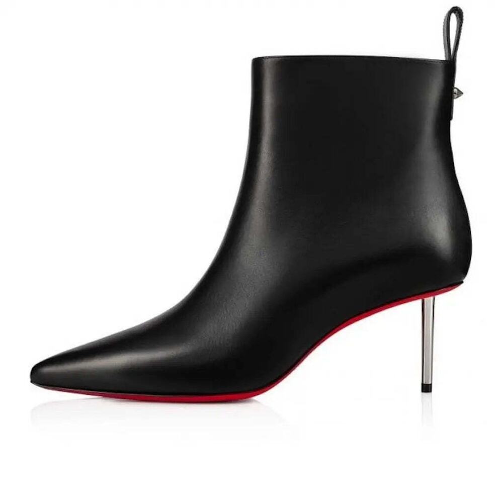 Christian Louboutin Epic Booty 70 Black Calf Leather Zipper Heel Ankle Boot 37.5 - Picture 3 of 12